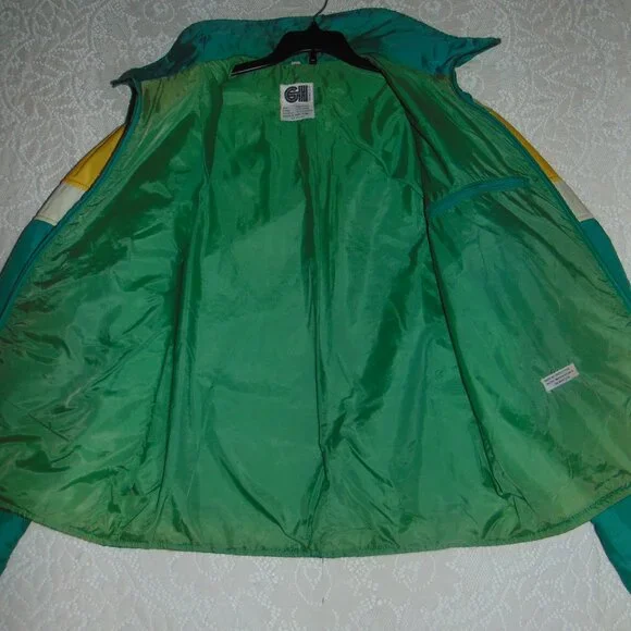 Vintage GH Puffer Jacket Green Yellow Mens M/L Hong Kong Denver Colorado Green